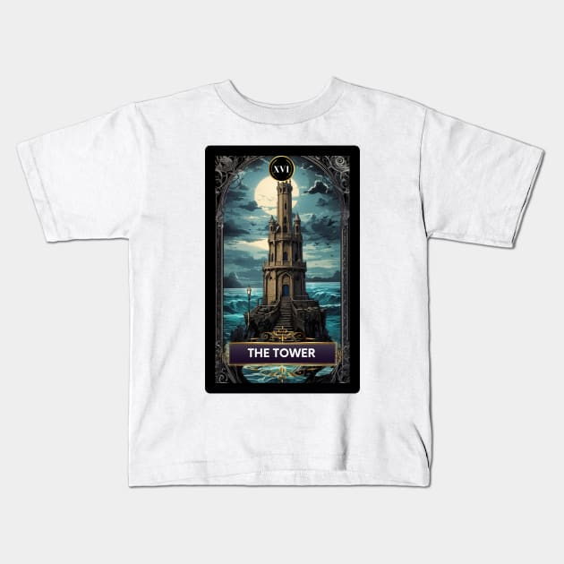 The Tower Card from The Mermaid Tarot Deck Kids T-Shirt by MGRCLimon